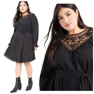 NWT ELOQUII Embroidered Lace Yoke Black Mini Dress PLUS Wedding Guest